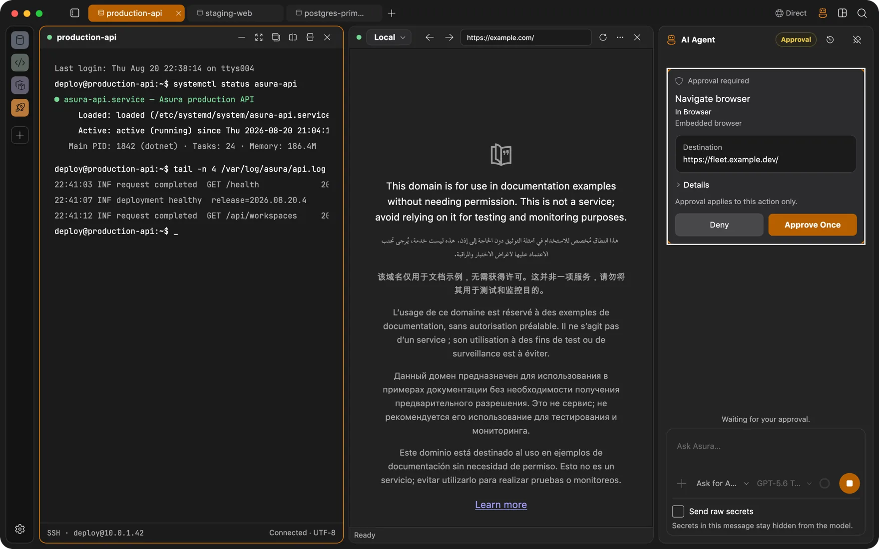 An approval card for a terminal command, waiting for a click