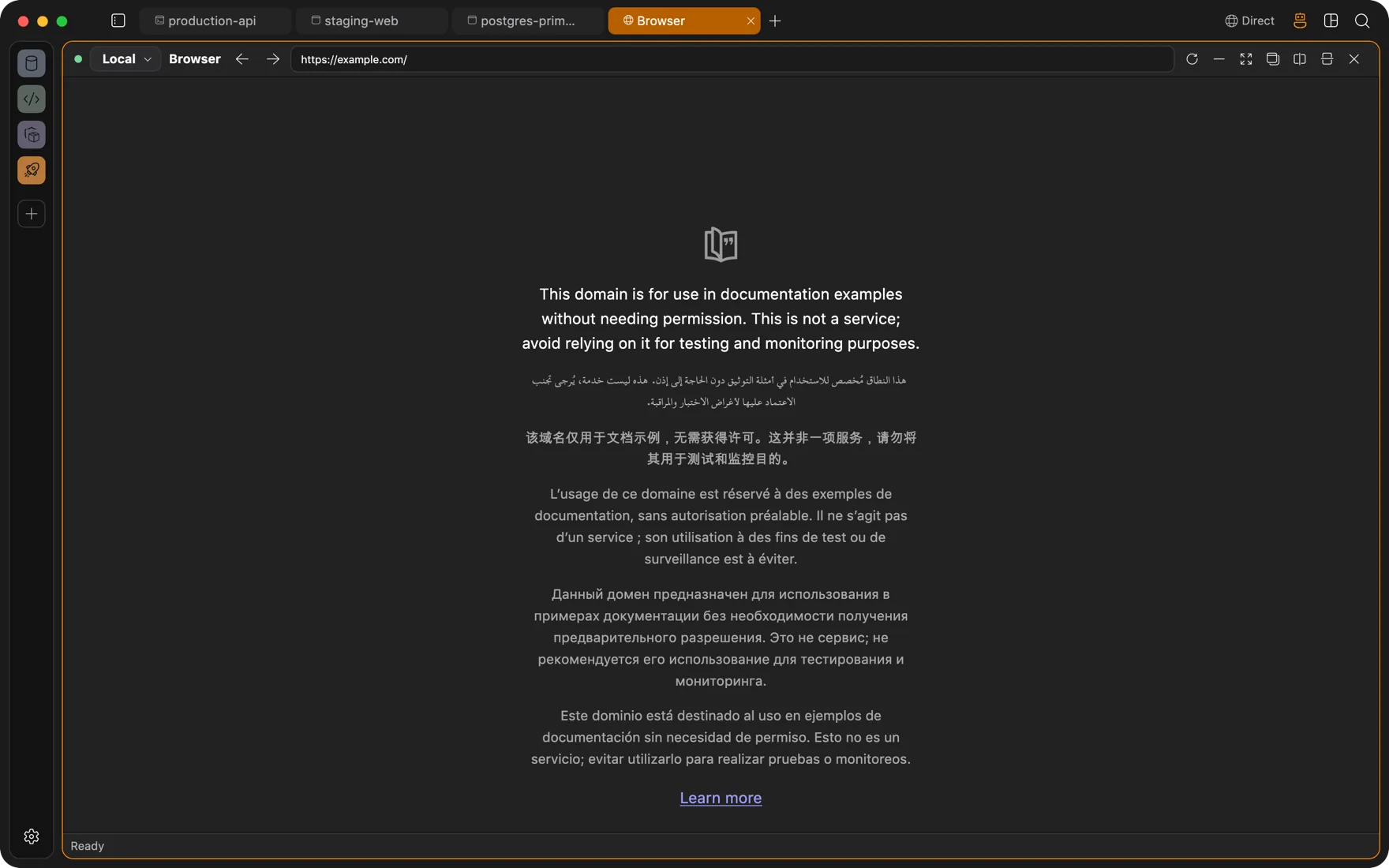 Browser panel showing a page the agent can inspect