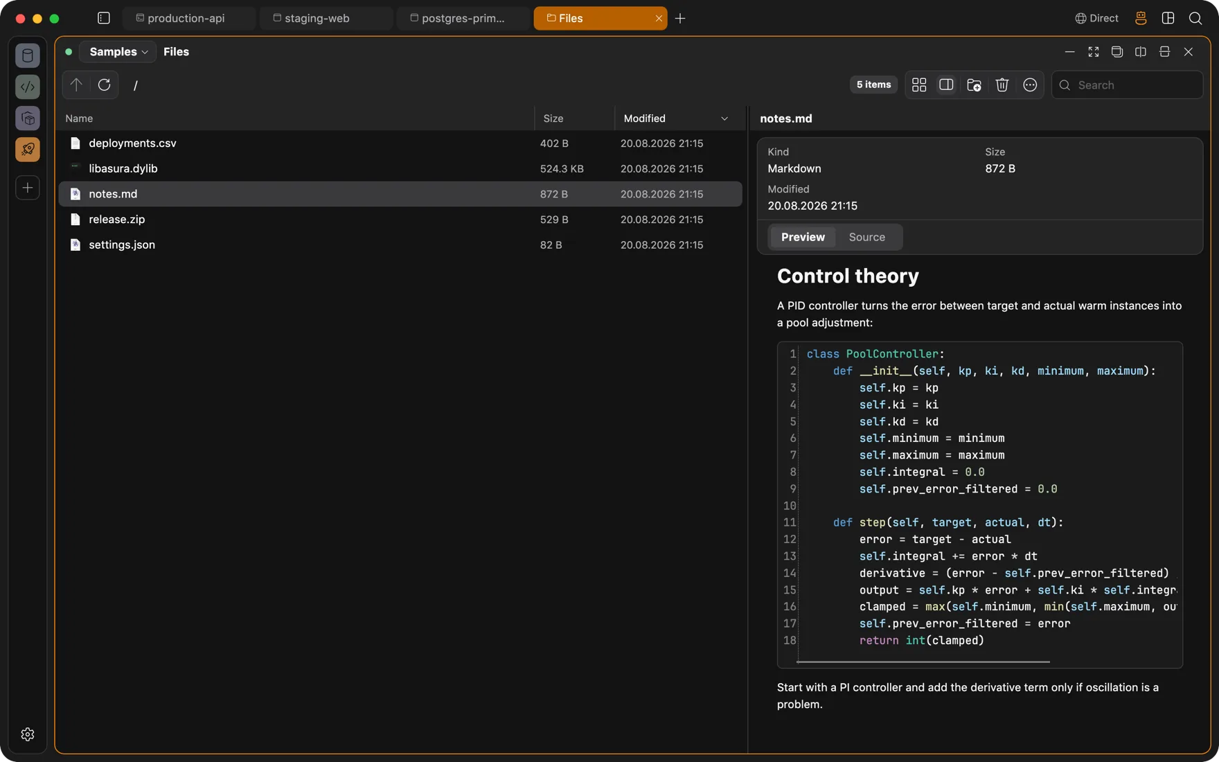 File panel listing a remote directory with a transfer queue