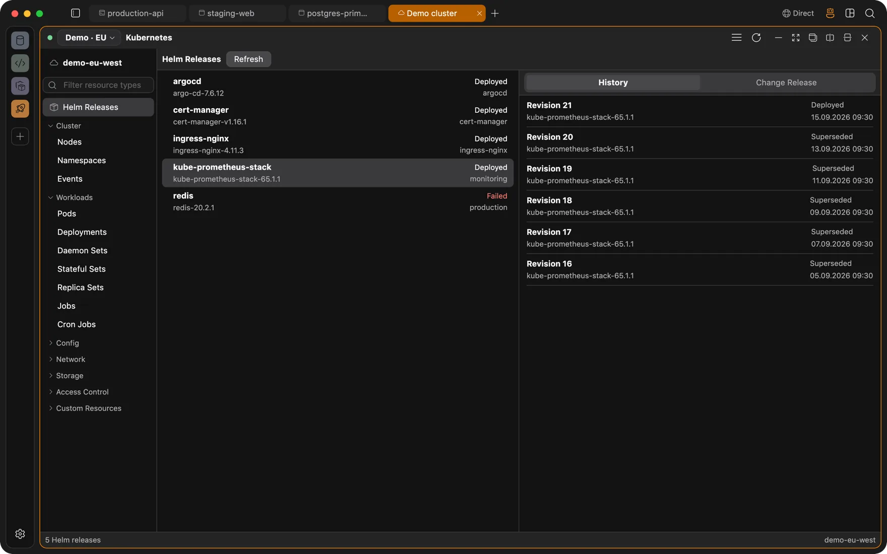 Helm releases with upgrade and rollback actions